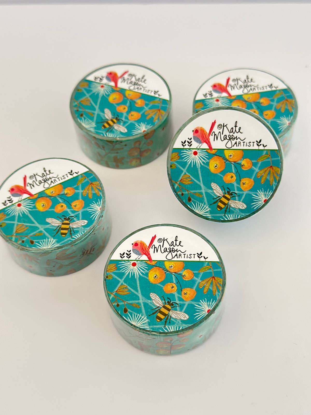 Kate Mason Artist - Wholesale Washi Tape - Bee Berries Aqua WASHI TAPE3