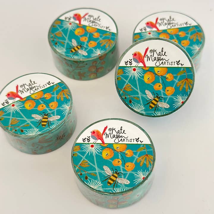 Kate Mason Artist - Wholesale Washi Tape - Bee Berries Aqua WASHI TAPE3