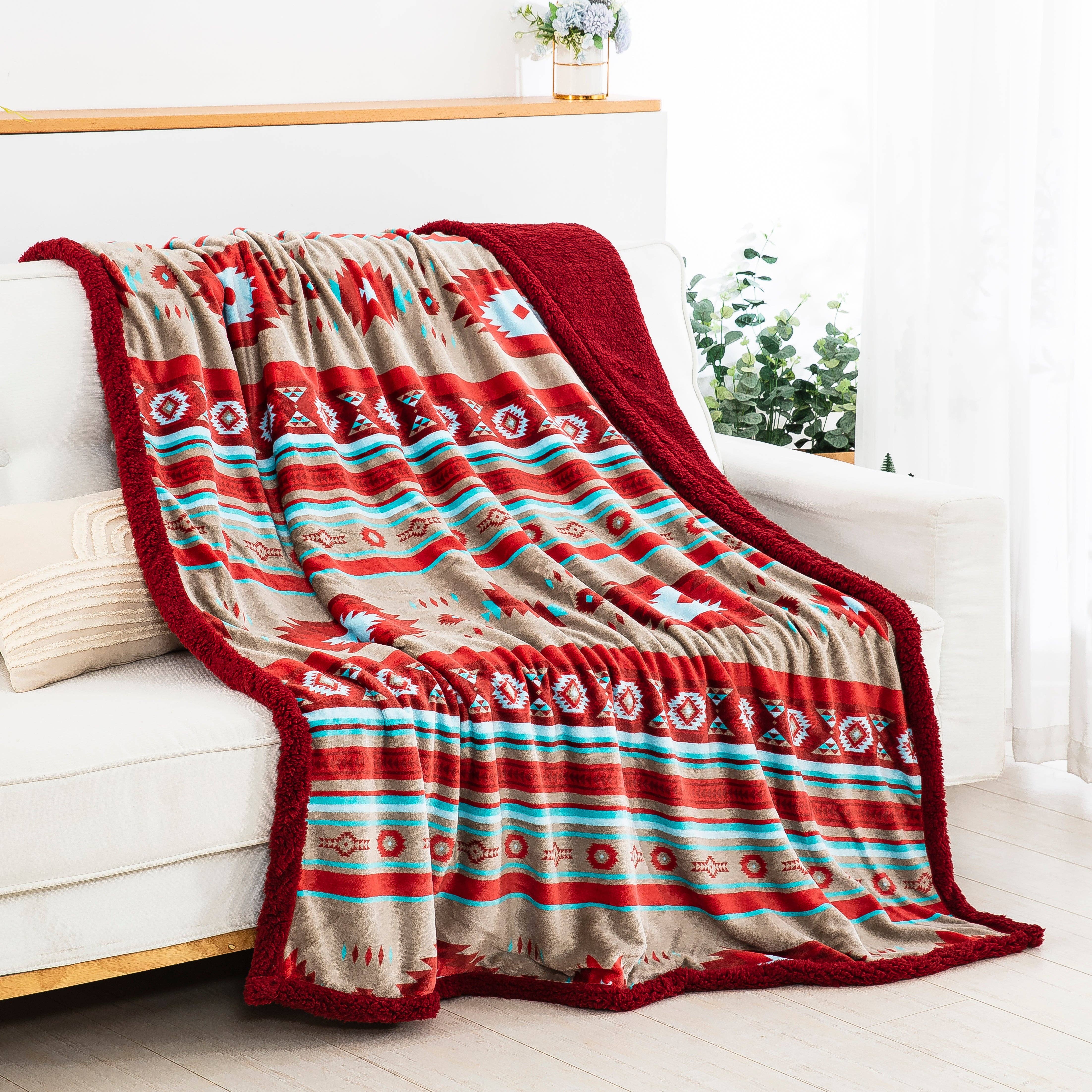 Linen Mart - Wholesale Throw Blanket - Stella Aztec Sherpa Line Throw  Blanket1