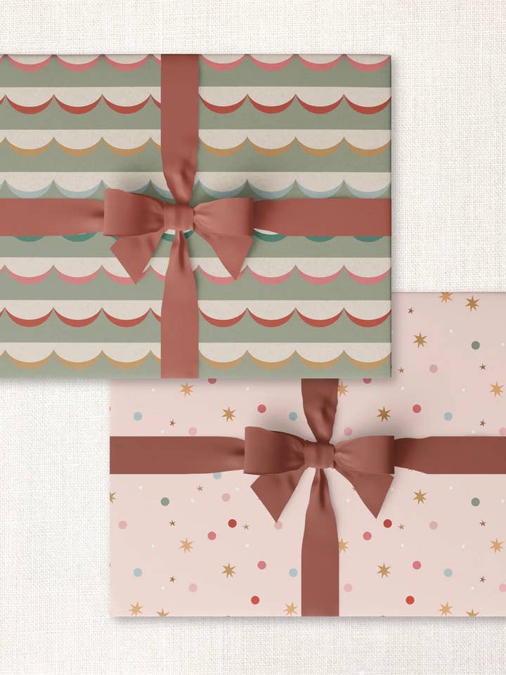 happy scallops + sparkle confetti double-sided wrap sheet for wholesale by Urbanic Goods