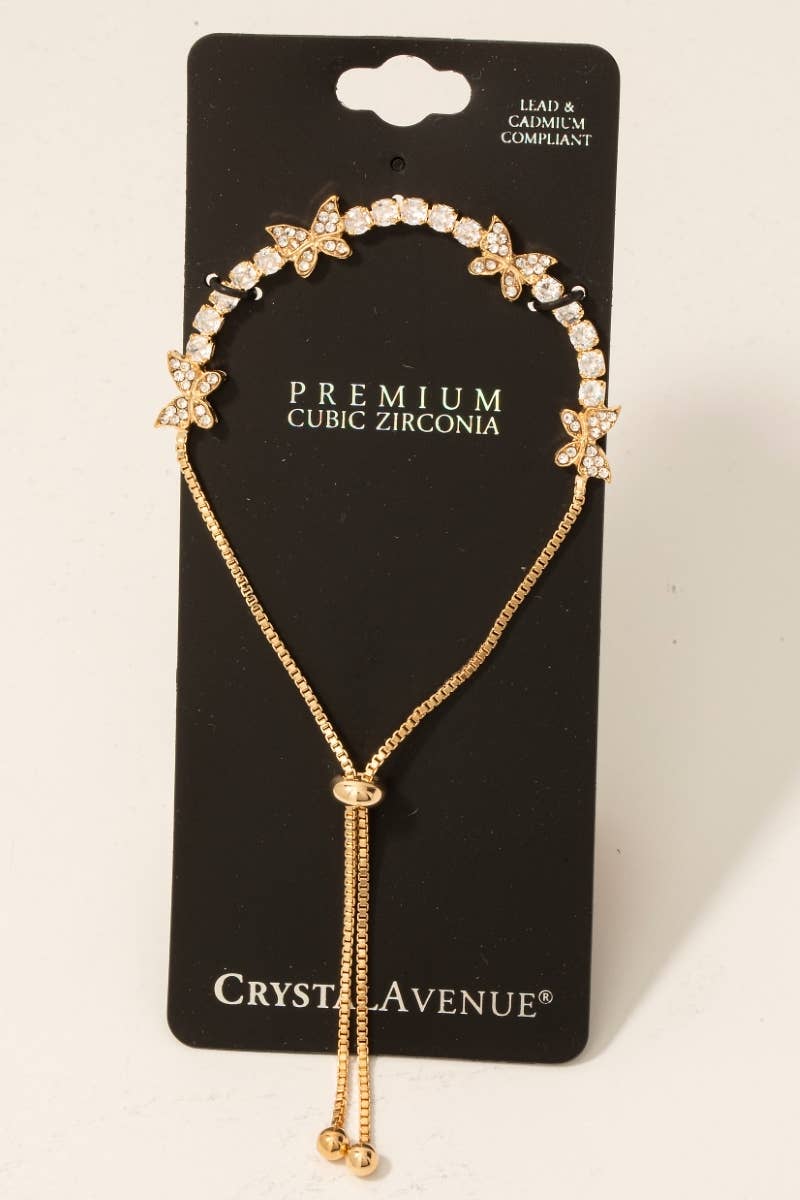 Fame Accessories - Vente Bracelet de perles - Bracelet en corde avec breloques papillon en oxyde de zirconium cubique