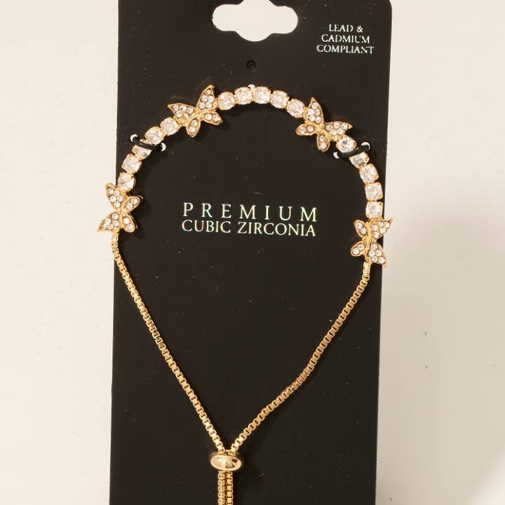 Fame Accessories - Wholesale Beaded Bracelet - Cubic Zirconia Butterfy Charms Cord Bracelet