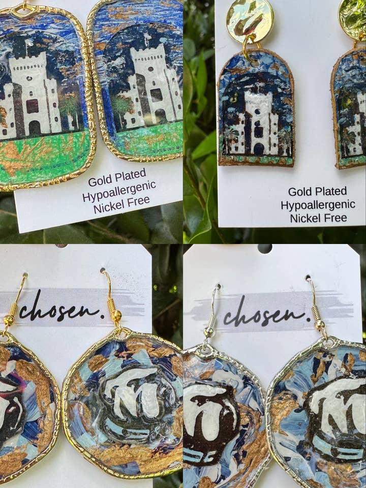 The Citadel Hand Painted Leather Earring Collection for wholesale by Chosen