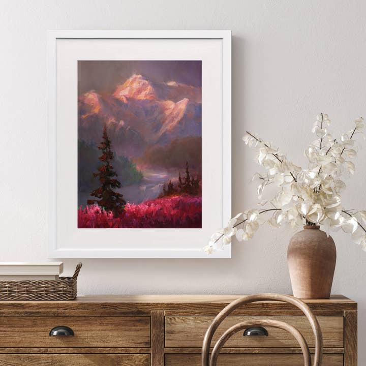 Framed Denali Mountain Wall Art Print of Alaska Landscape for wholesale by Whitworth Gallery
