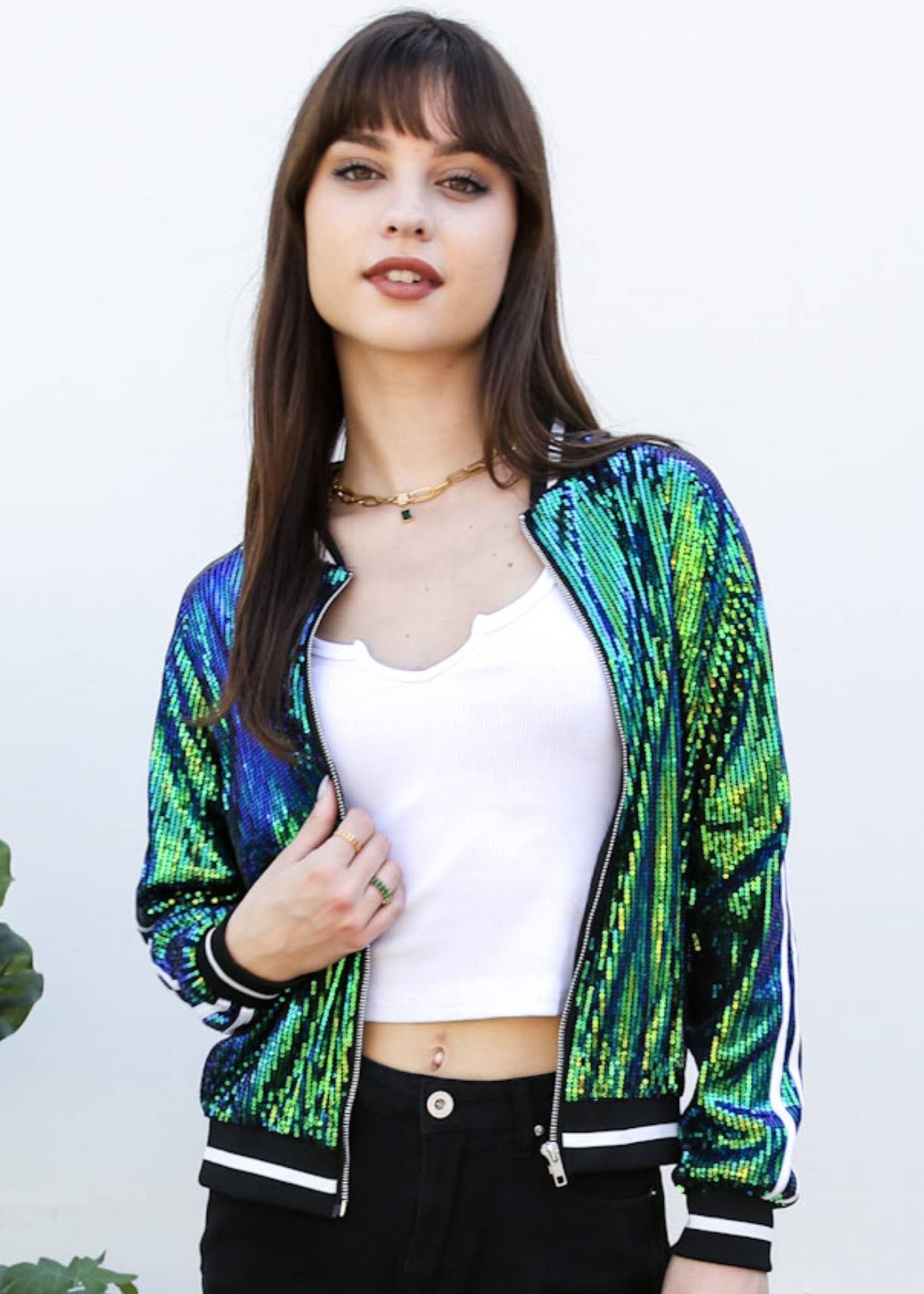 Anna Kaci Wholesale - Wholesale Varsity/Baseball Jacket - Women's - Striped Metallic Sequin Varsity Jacket86