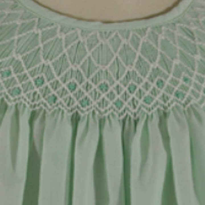 Hello Bebes! – wholesale Dress – Kids – Mint Geometric Smocked Short Sleeve Bishop Dress