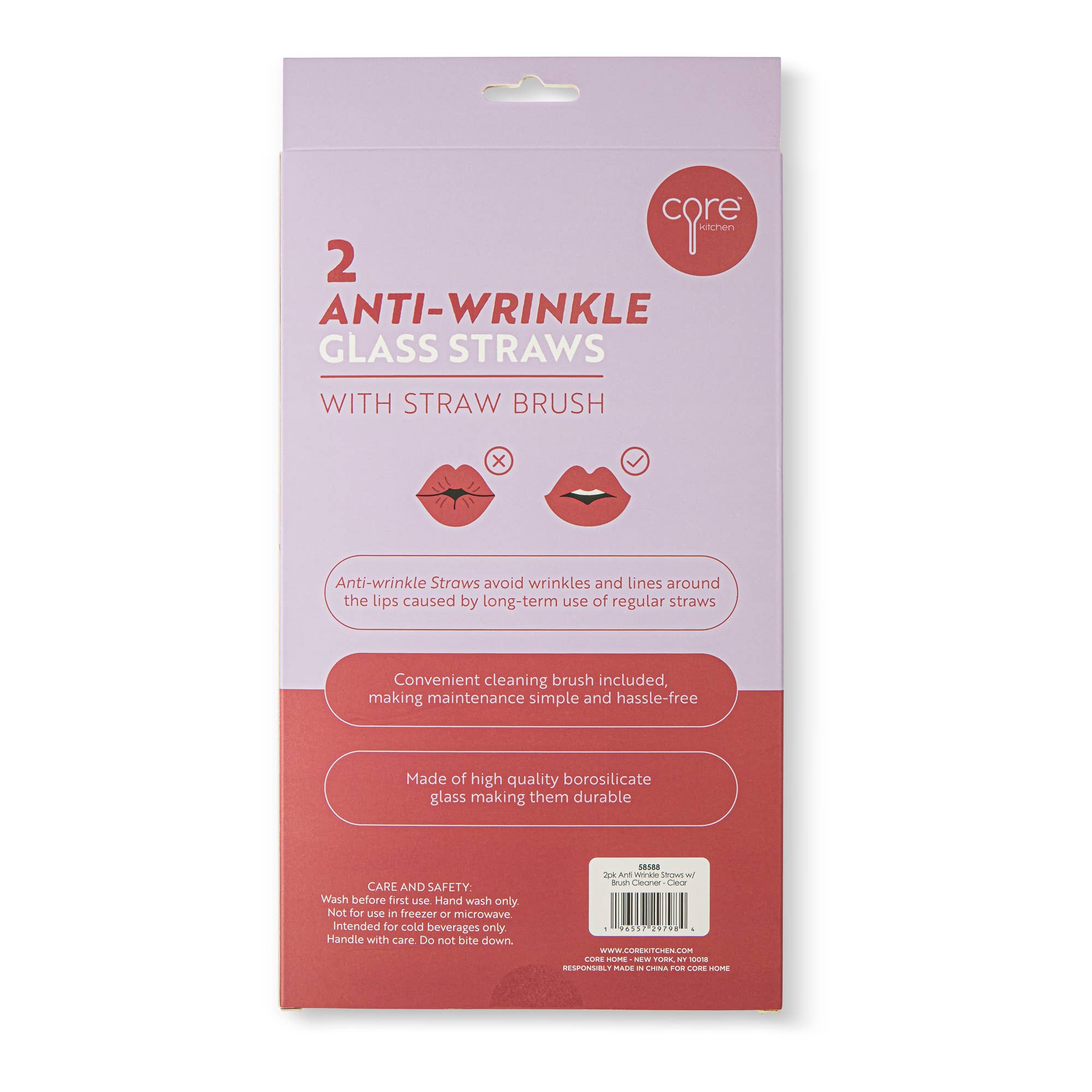 Core Home - Wholesale Drinking Straw - 2pk Anti Wrinkle Straws w/ Brush Cleaner – Clear2