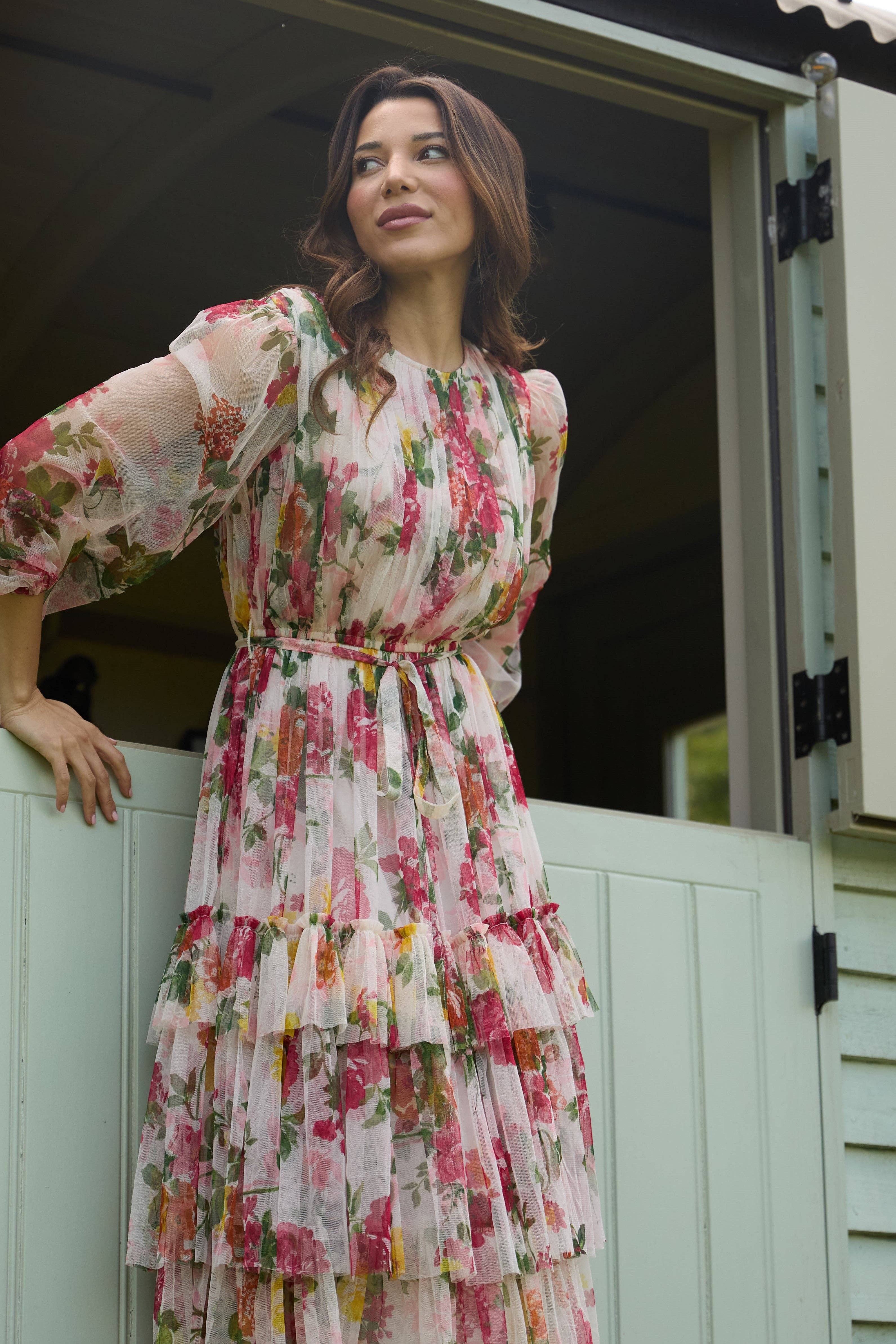 Rebecca Midi Dress in Cream Floral for wholesale on Faire8