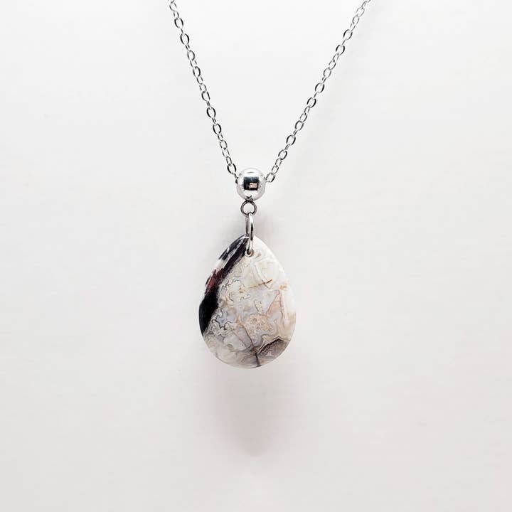 One of a Kind Mexican Agate & Stainless Necklace for wholesale by Covaly Artisan Jewelry