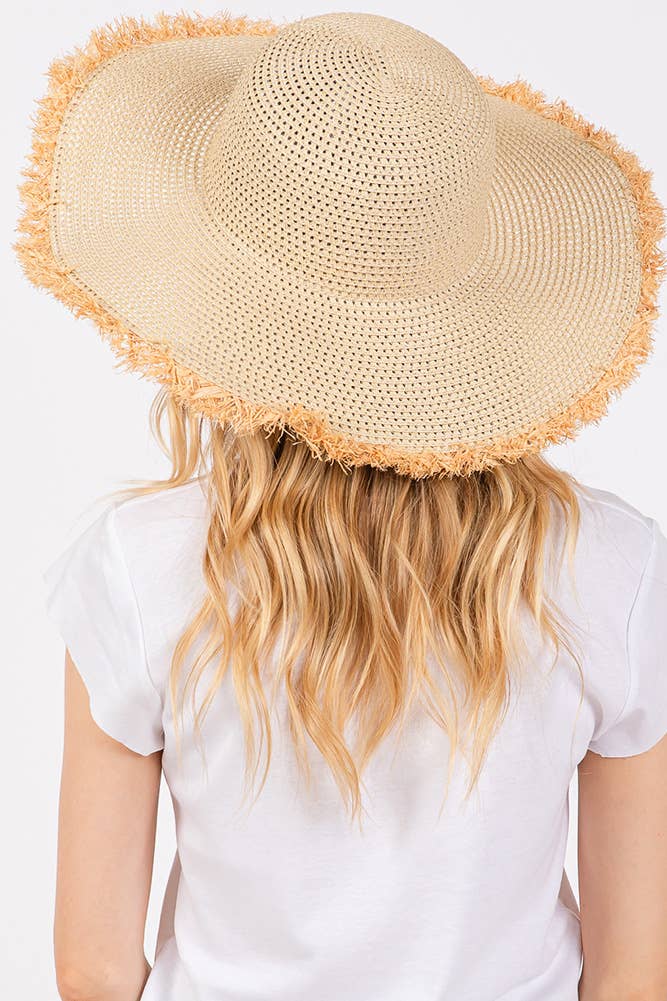 Hana - Vendita all'ingrosso Cappello di paglia - Donna - Cappello Estivo di Paglia a Tesa Larga Bicolore con Bordo Sfilacciato7