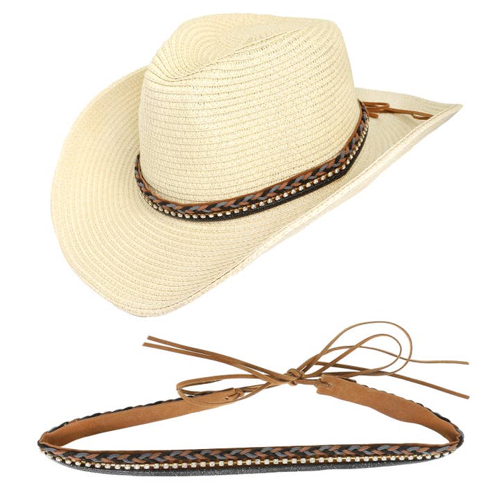 SP Sophia Collection - Wholesale Hat Accessory - Women's - Western Rhinestone Braided Leather Hat Band