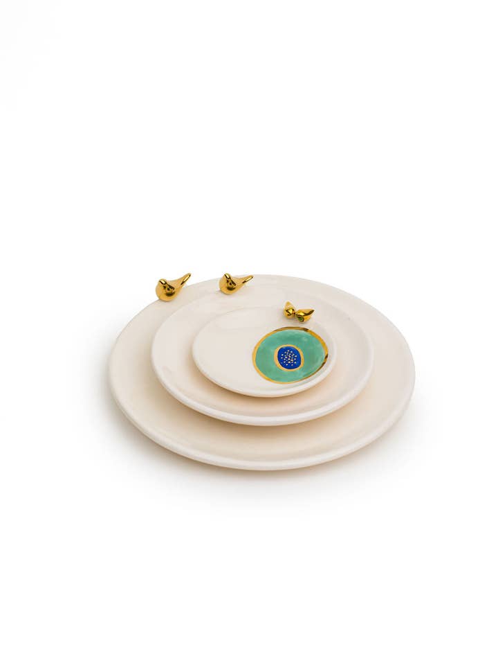 Evil Eye Ceramic Plate with Gold Bird for wholesale by Flair Interiors