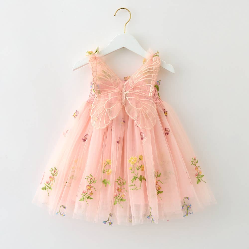 Little Trendy - Wholesale Dress - Kids - Girls floral embroidery mesh dress with butterfly wings 2