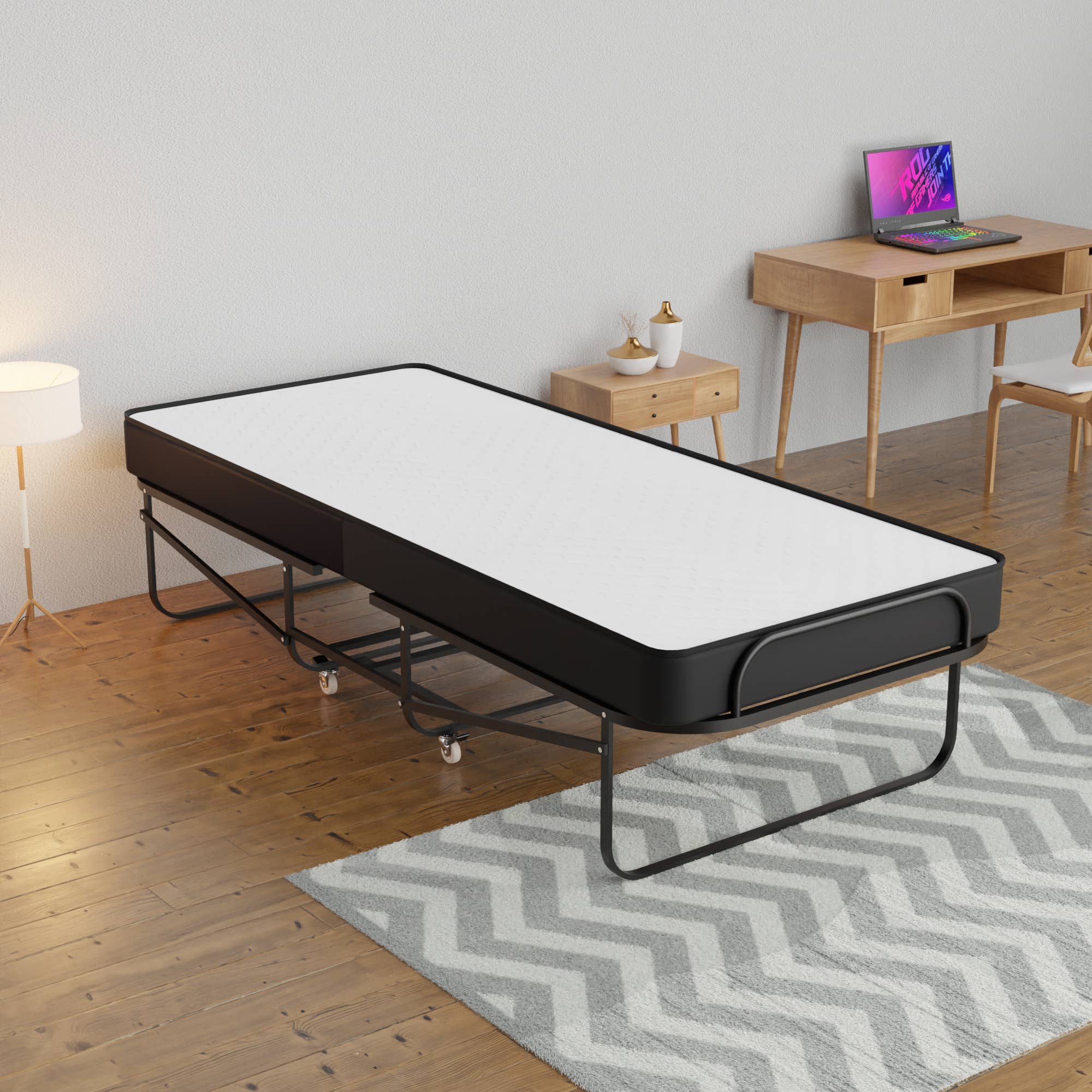 White 16" Rollaway Folding Cot Bed with 5" Memory Foam Mattresses for wholesale on Faire3