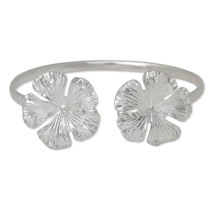 Bracciale in argento sterling .925 con grande fiore di ibisco Better Jewelry, 24 grammi, 1 pezzo per la vendita all'ingrosso da parte di Better Jewelry