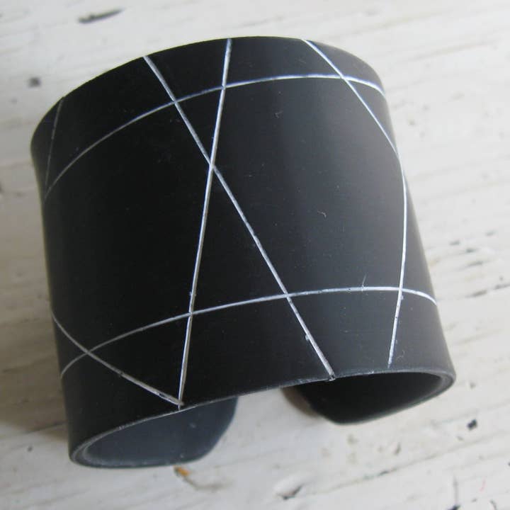 Black Cuff Bracelet, Geometric Design, Handmade Jewelry for wholesale by Tea House Designs