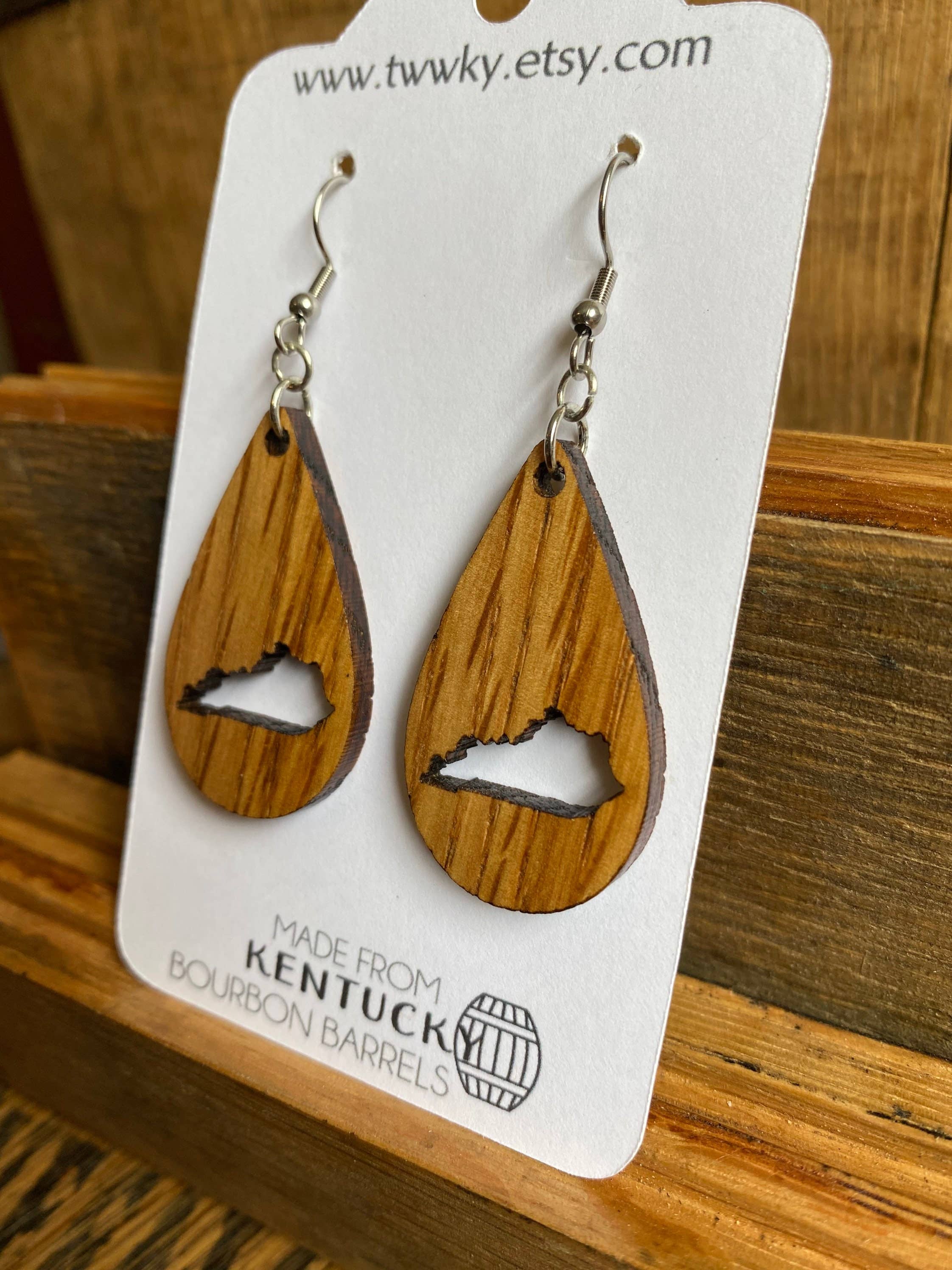 TWWKY - Wholesale Dangle Earrings - Kentucky Bourbon Barrel Reclaimed Wood Dangle Earrings7