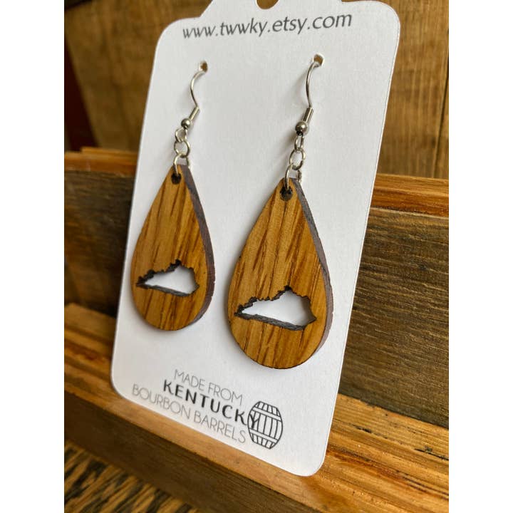 TWWKY - Wholesale Dangle Earrings - Kentucky Bourbon Barrel Reclaimed Wood Dangle Earrings7