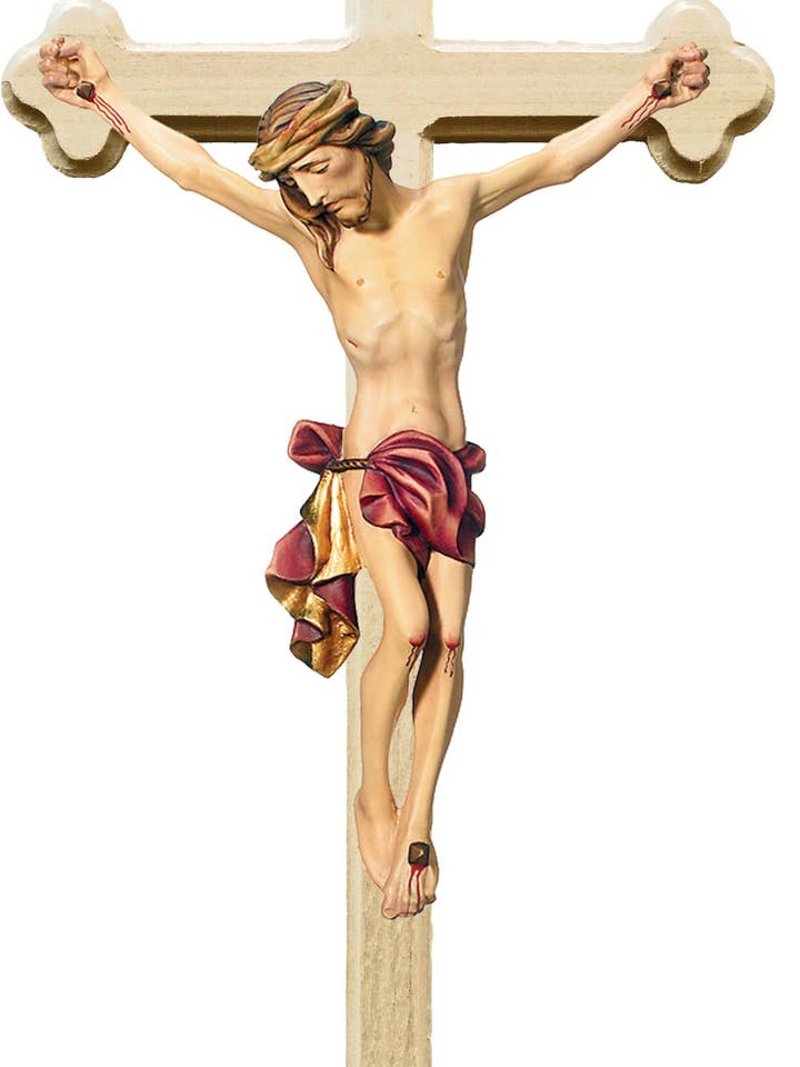 Crucifijo con Cristo y Cruz Estilizada Barroca, Tallado en Madera del Valle de Gardena para venta al por mayor de Dolfi