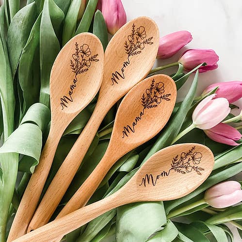 Wood & Ash - Wholesale Kitchen Spoon - Mom Mama Flower Wooden Cooking Spoon3