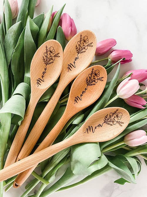 Mom Mama Flower Wooden Cooking Spoon for wholesale by Wood & Ash