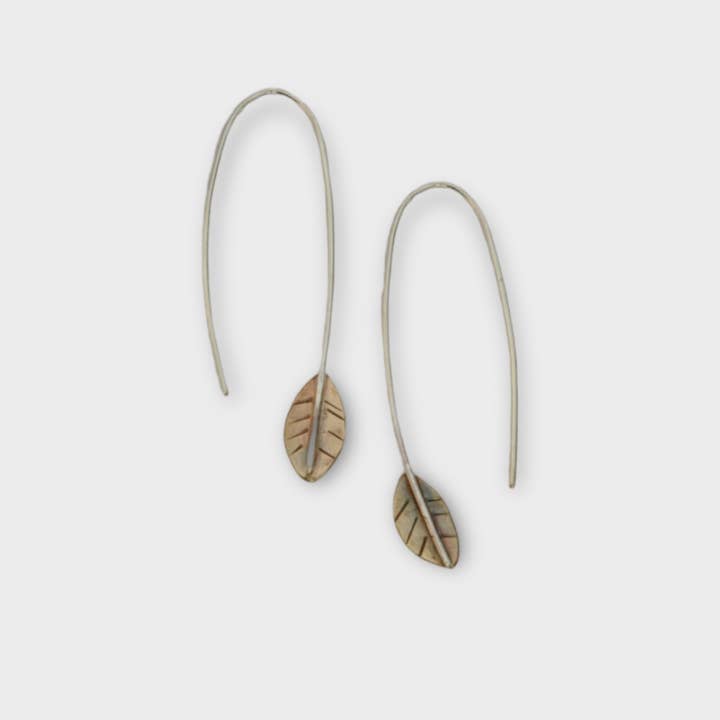Sincerely Sarah - Wholesale Dangle Earrings - Brass Leaf Earring Threader Long1