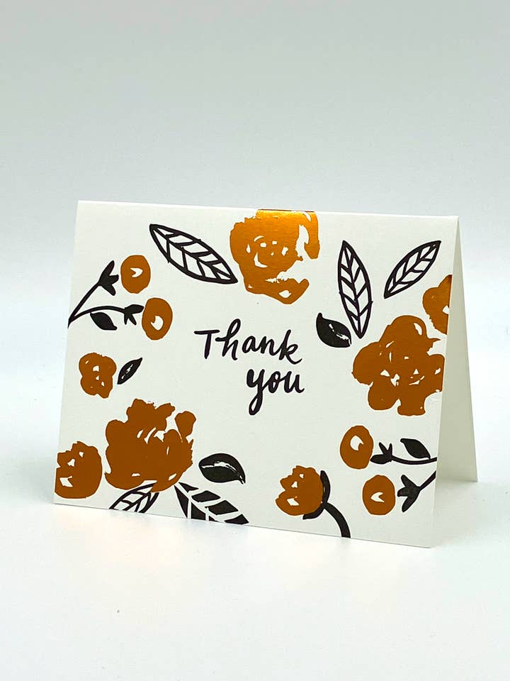 LETTERPRESS CARD – Thank You: Floral Foil Card for wholesale by Printerette Press