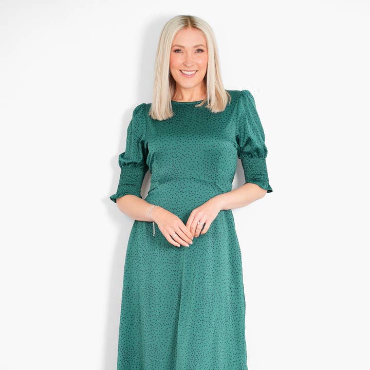 Hazel Midi Tea Dress- Teal/Green, Polka Dots for wholesale by Sarta