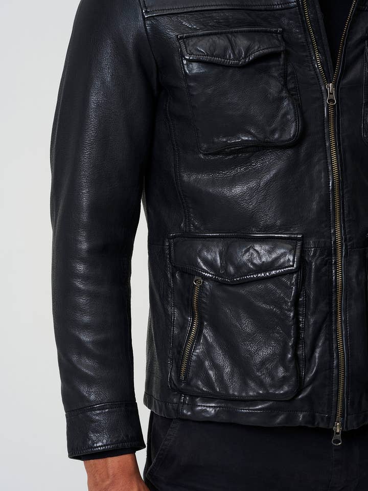 black Classic Men's Leather Jacket Stefano - Lamb Nappa Leather for wholesale on Faire5