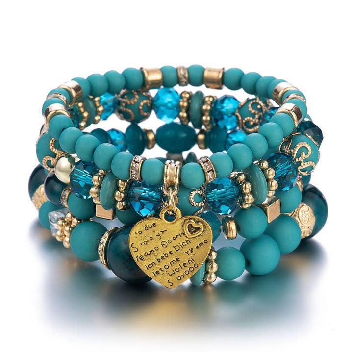 pinkblu02 - Wholesale Beaded Bracelet - Bohemian Style Multi-Layer Wooden Beaded Bracelet
