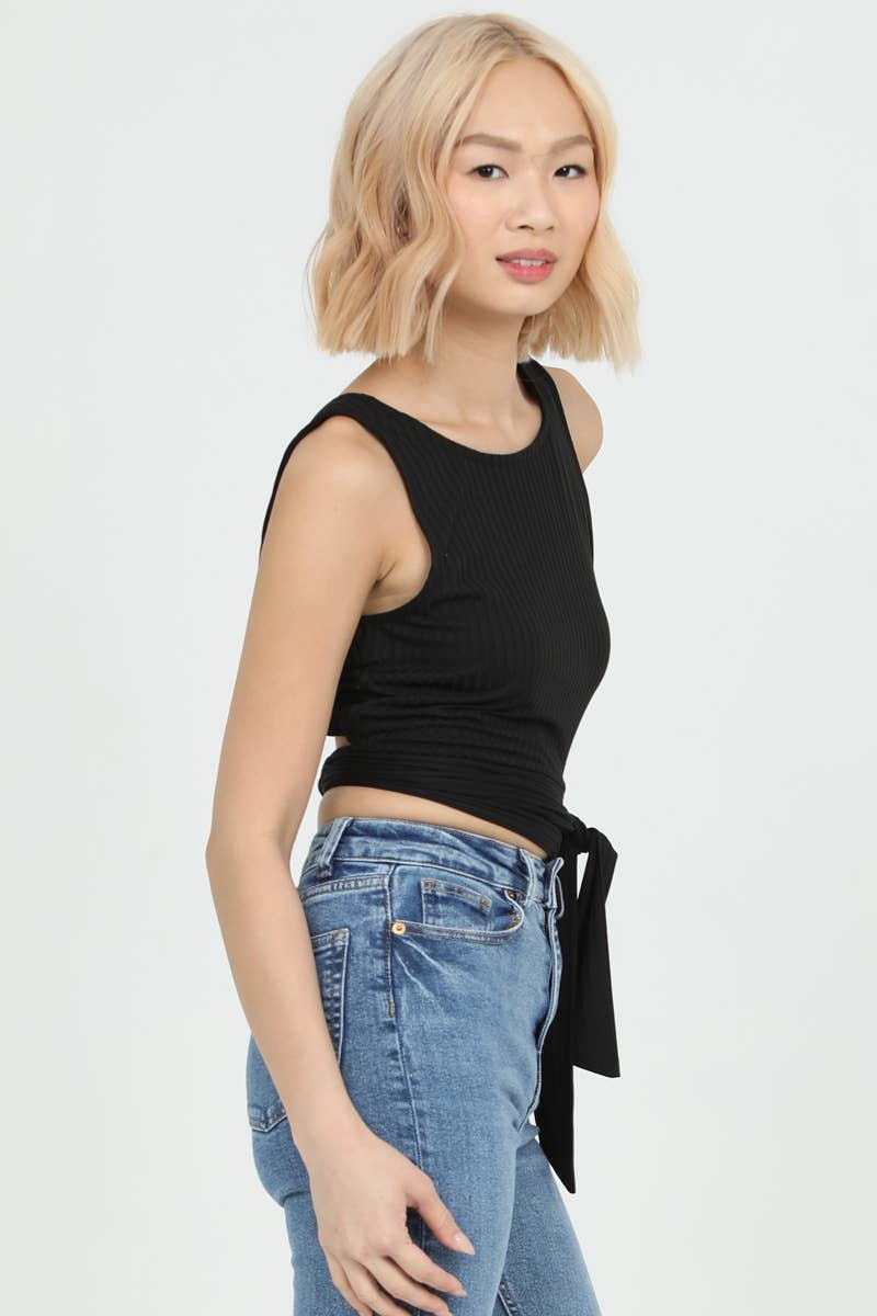 ANGIE - Wholesale Knit Top - Women's - X2DU9-ASIS RIB KNIT STRAPPY BACK TIE WAIST TOP11