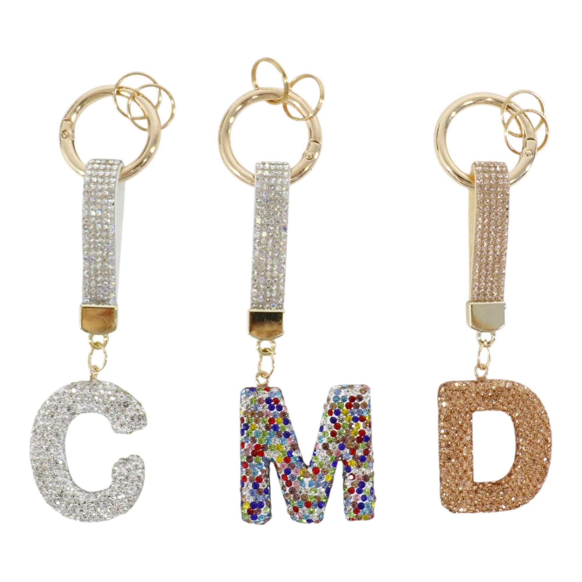ASSORTED Rhinestone Alphabet Initial Letter Key Chain KC001 (12PC) for wholesale on Faire16