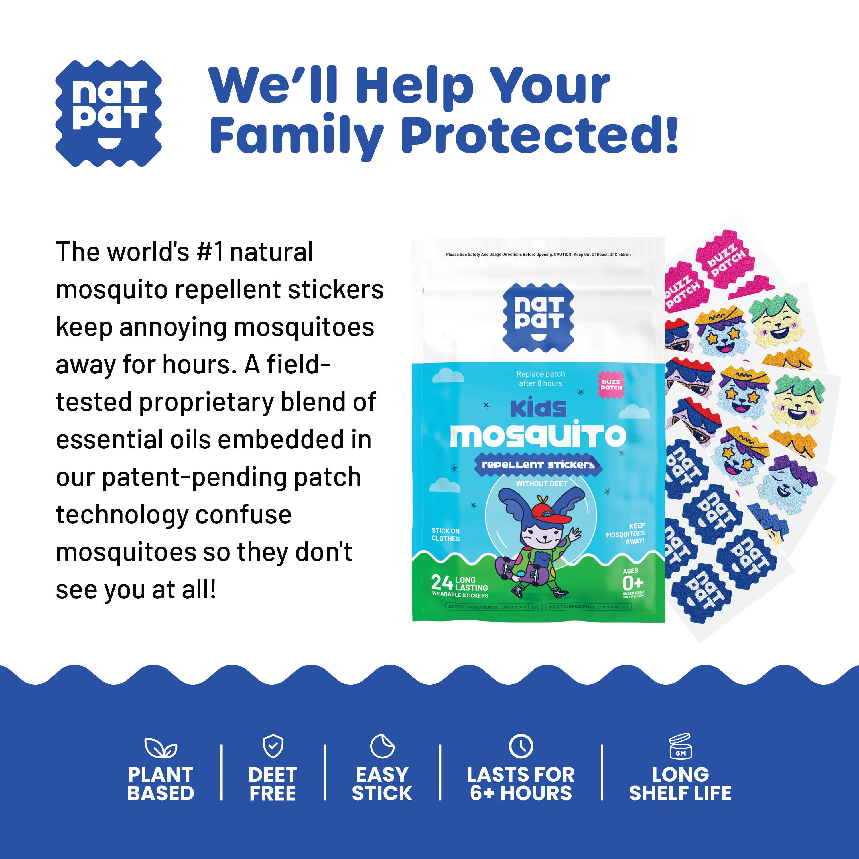 NATPAT - Wholesale Insect Repellent - NATPAT BuzzPatch - Mosquito & Insect Repellent Stickers2