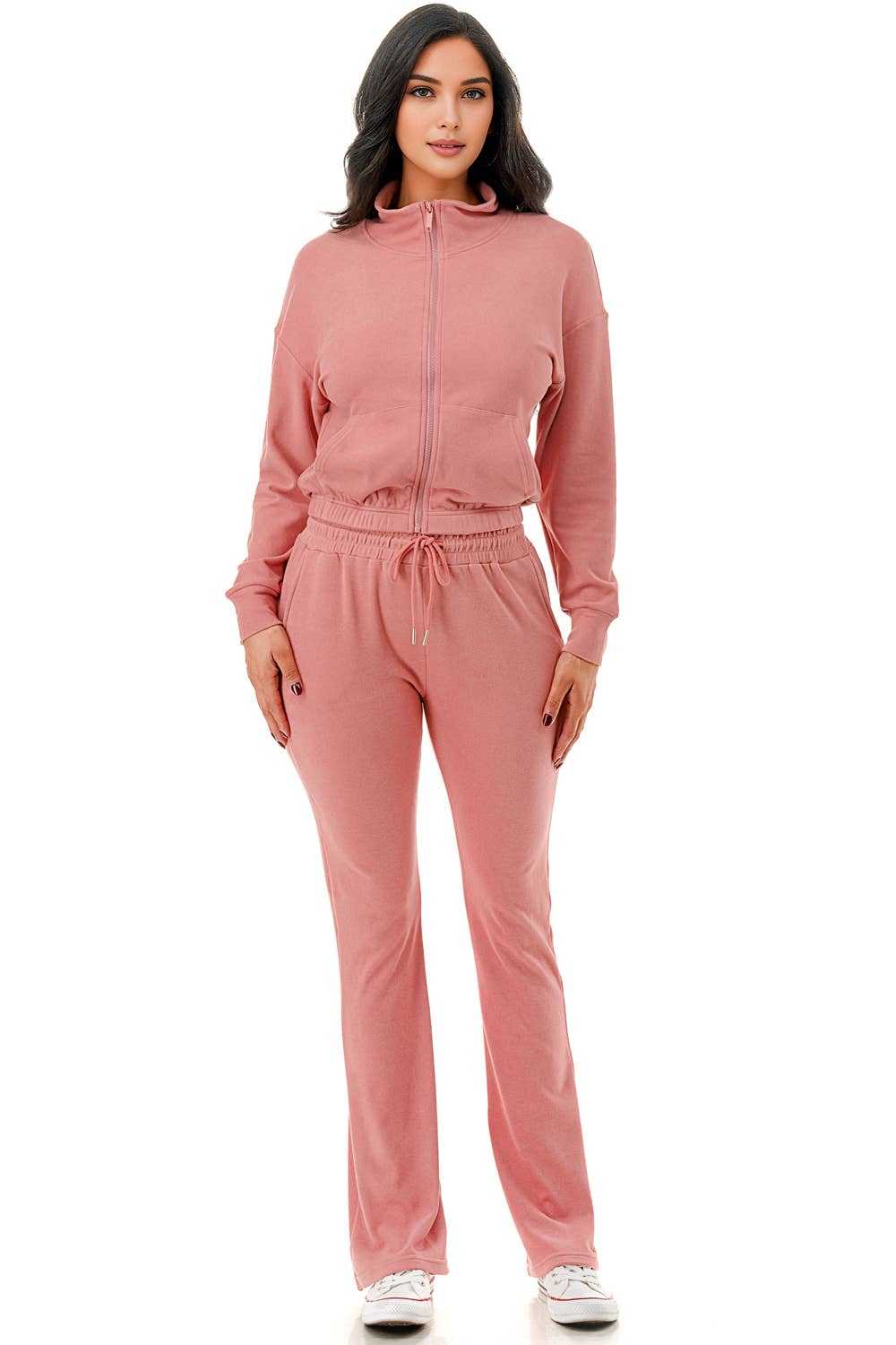 Color 5 – wholesale Träningskläder – Dam – Enfärgad kort jacka med utsvängda byxor aktivt klädset för vardagsbruk12