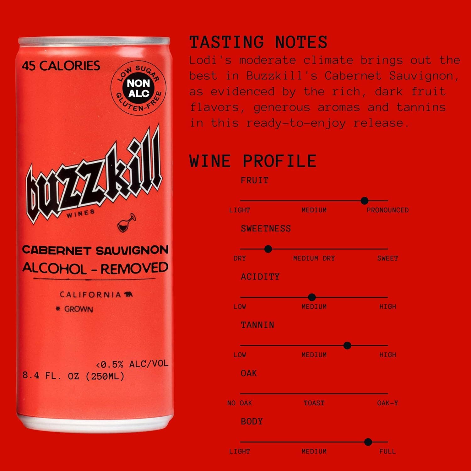 Buzzkill Wines - Wholesale Non-Alcoholic Spirits/Wine/Beer - Buzzkill Non-Alcoholic Cabernet Wine | Low Sugar, Low Calorie, No Hangover - 24-Pack Cans7