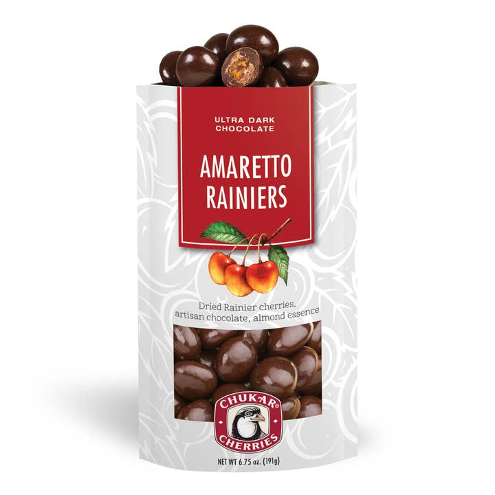 Chukar Cherry Company - Wholesale Chocolate Covered Sweets - 6.75 oz Amaretto Rainiers - Ultra Dark Chocolate Bag