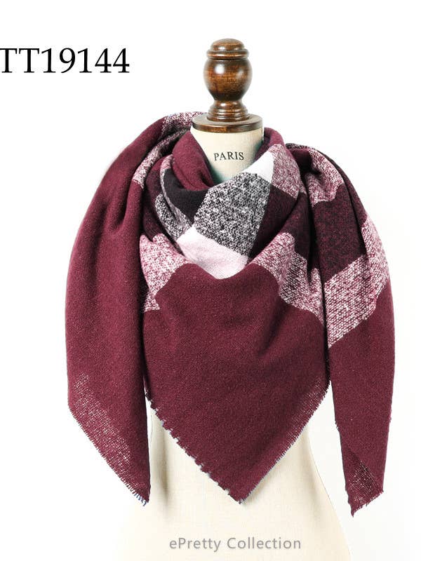 TT19144 Bufanda de manta cuadrada clásica a cuadros de vino/negro/blanco para venta al por mayor de ePretty