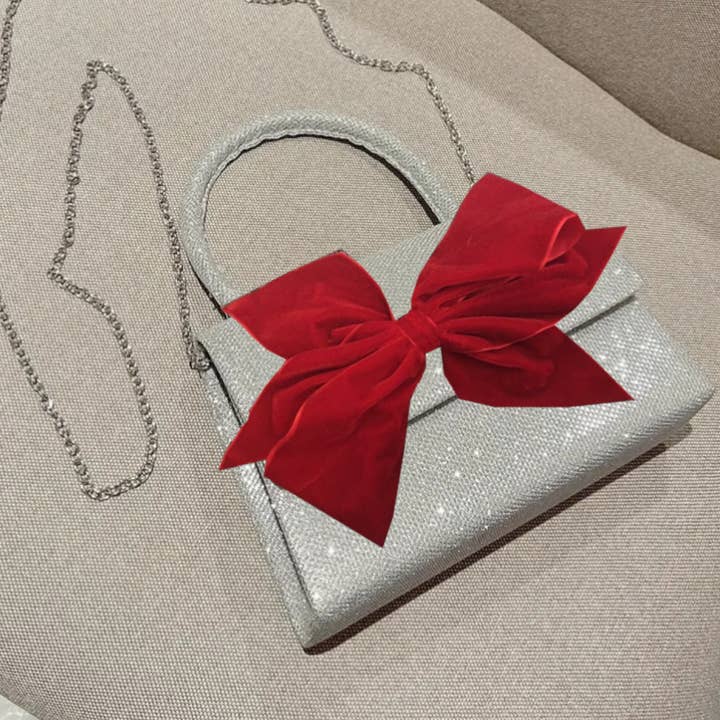 Peachy Pendants - Wholesale Top Handle Bag - Women's - Sparkle Purse - with Red Velvet Bow
