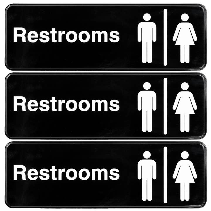 Men/Woman Restroom Sign: Easy to Mount with Symbols 9"x3", for wholesale by Excello Global Products
