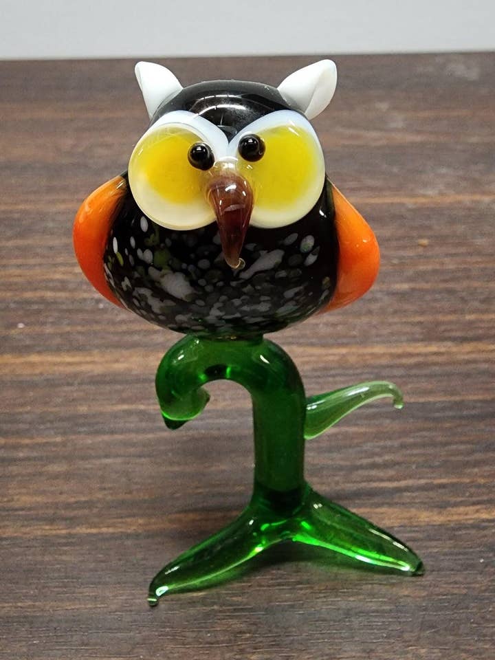 Naturally Colored Glass Figurine - Handcrafted - Owl On Perch Design for wholesale by Glass by Iness