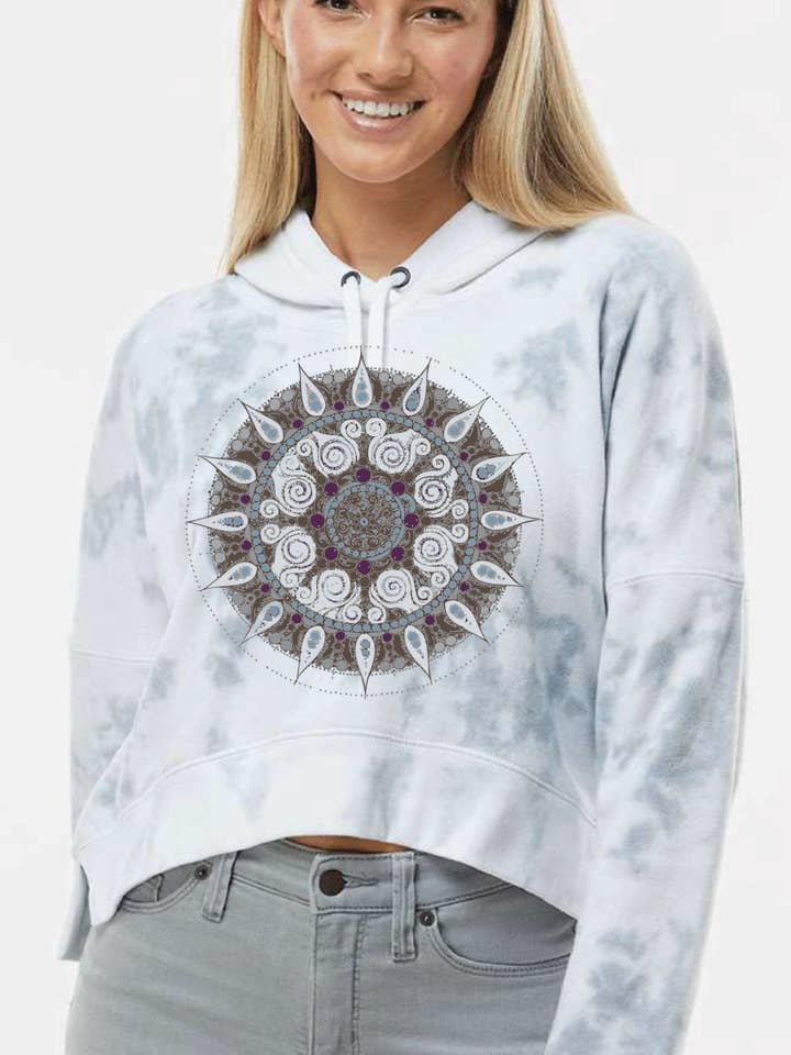 Mandala Tie Dye Women's Hoodie in Light grey for wholesale by Ancient Language 97