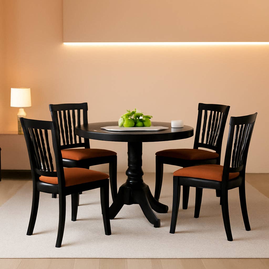 Dlav blk lc 5 Piece Drop Leaf Dining Table Set Black Faux Leather for wholesale on Faire0
