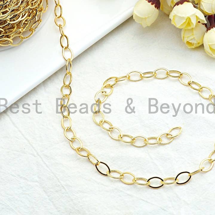 BestBeads&Beyond - Wholesale Link & Chain Necklace - 8x12mm Flat Oval Chain, Long Oval Chain, Gold/Silver/Gunmetal/Rose gold Finish, wholesale Chain for Jewelry Making, sku#E5044