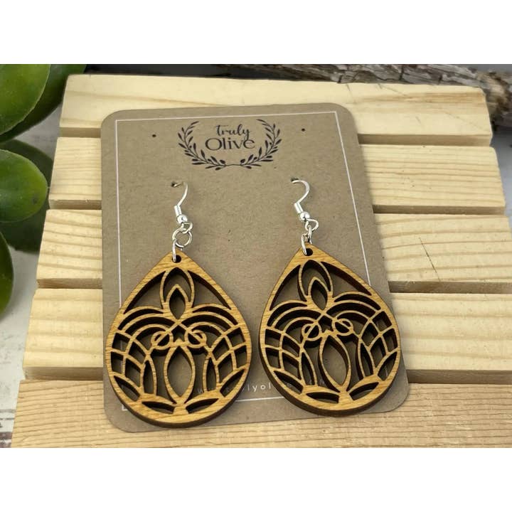 Small Mandala Wood Earrings for wholesale by Truly Olive