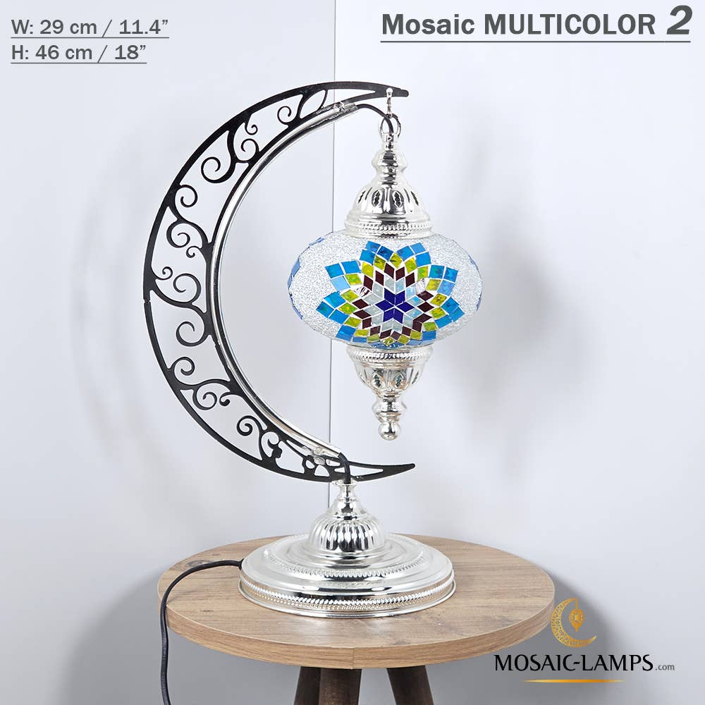 Mosaic Lamps - Vendita all'ingrosso Lampada da scrivania/d'accento - Lampada da scrivania Turkish Moon in argento, luci ad arco marocchine, Murano C40