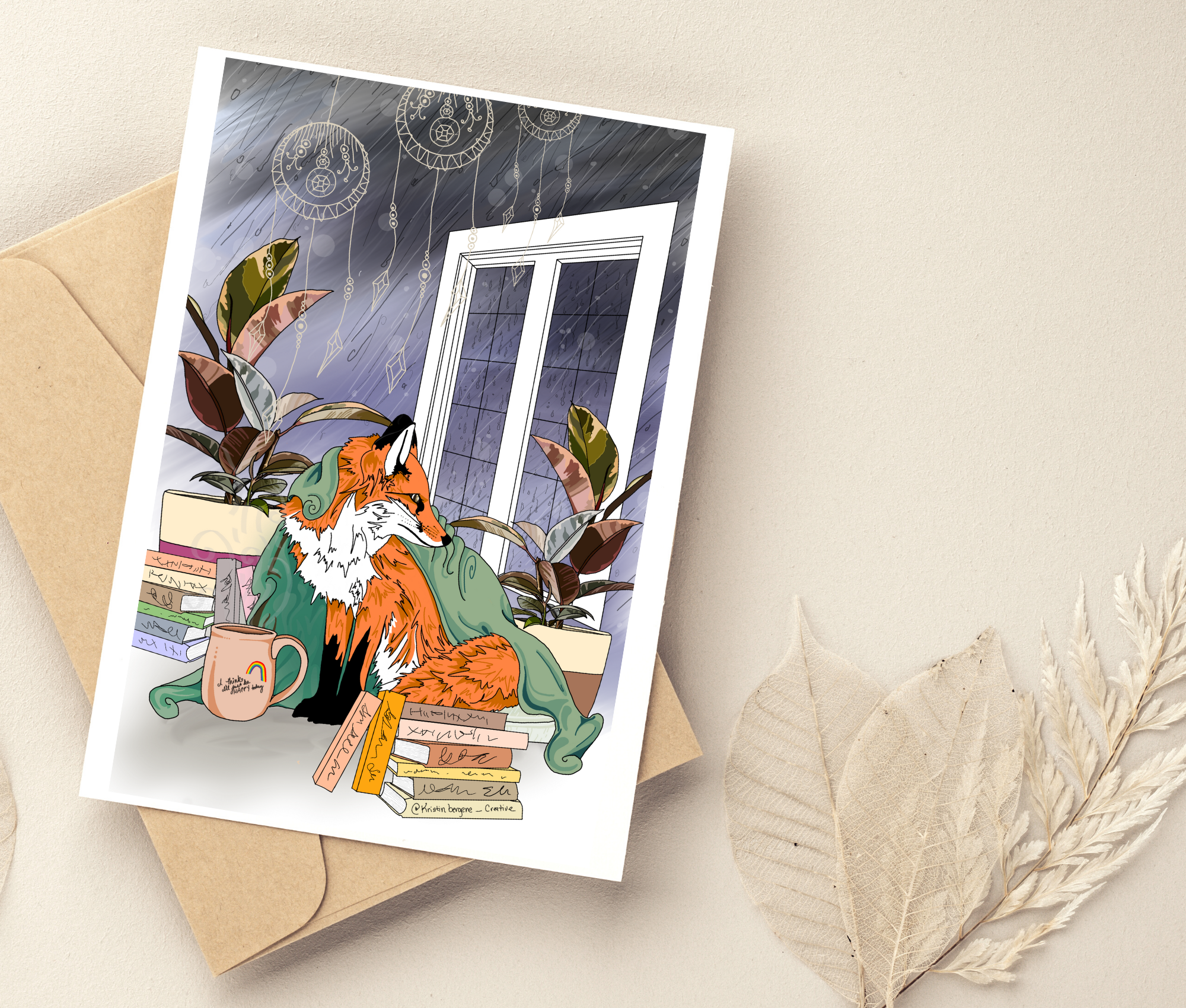 Kristin Bergene Creative LLC - Wholesale Season's Greetings Card - Fox Librarian Greeting Cards | Blank Inside, 5.5” x 4”7