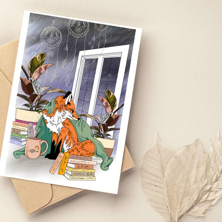 Kristin Bergene Creative LLC - Wholesale Season's Greetings Card - Fox Librarian Greeting Cards | Blank Inside, 5.5” x 4”7