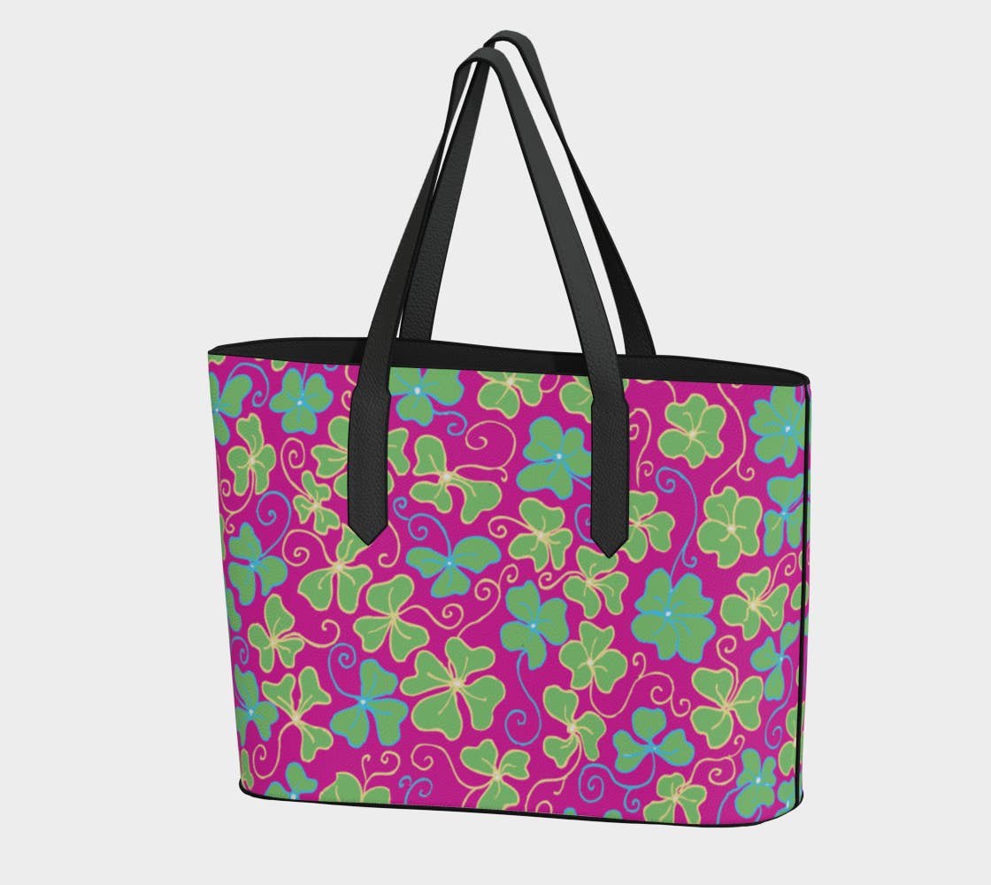 RiverWood Forest - Wholesale Tote Bag - Women's - Irish Jig Pink Clover Vegan Leather Tote Bag Purse