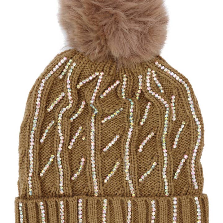 ASSORTED AB Color Bling Chunky Knitted Fleece Lined Beanie for wholesale on Faire12