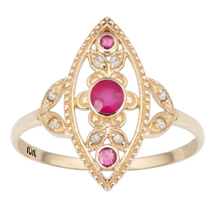 10k Yellow Gold Vintage Style Genuine Ruby and Diamond Ring for wholesale by Luxurie Inc
